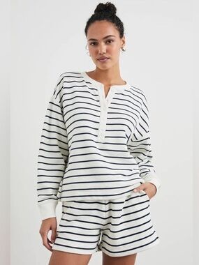 RAILS Joan Sweater Sailor Stripe Navy Blue White Terry Heavyweight Sz M